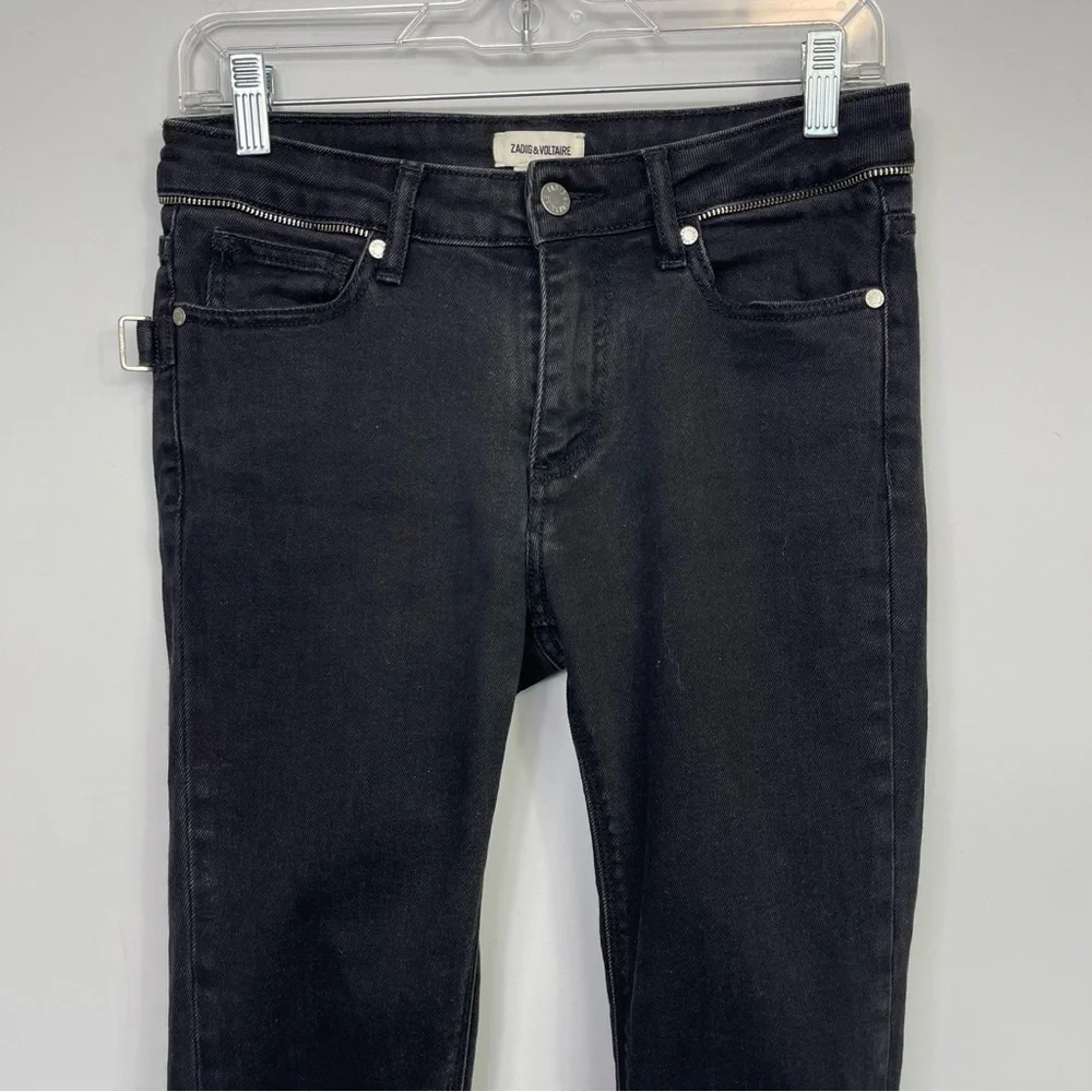 Zadig & Voltaire Paris Eva Zip Jeans Raw Released Hem Slim Skinny Black 27 - Picture 10 of 16